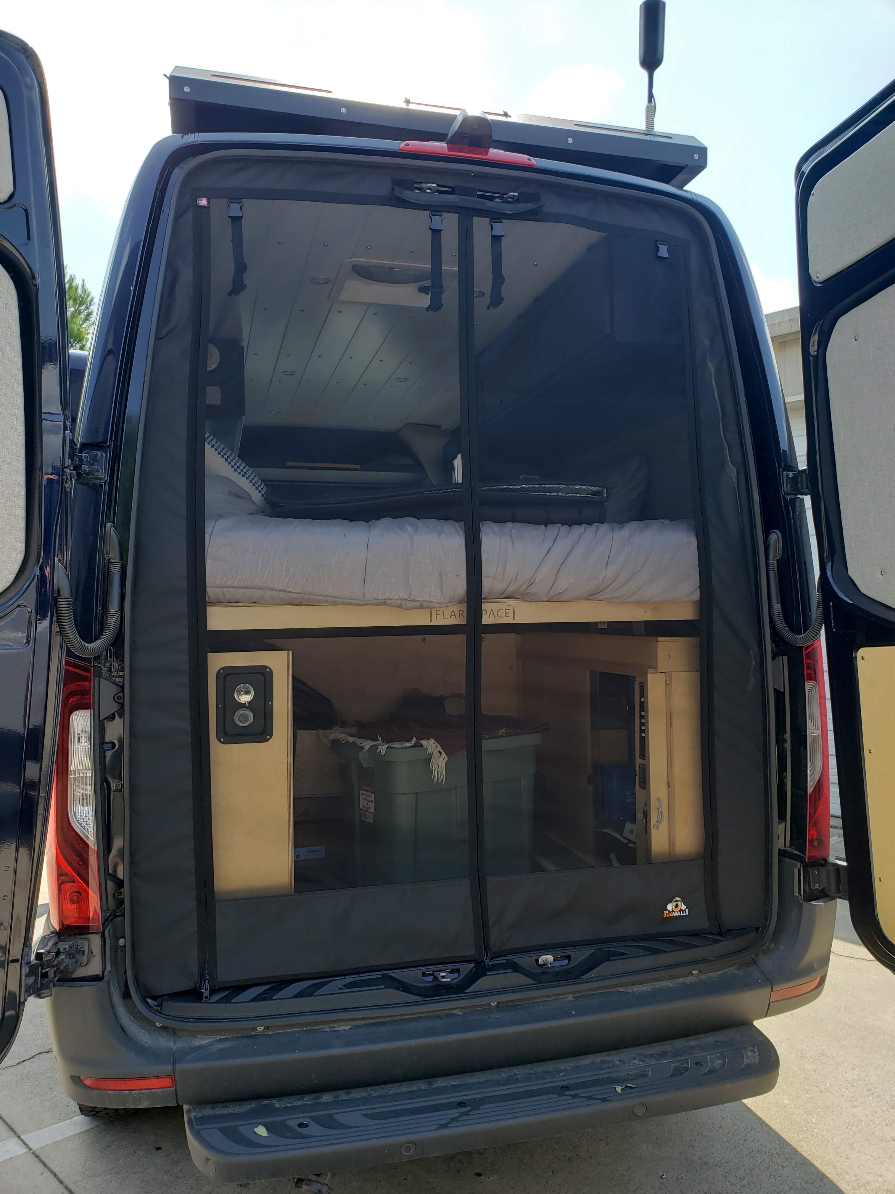 The Bug Wall Sprinter Rear Door Screen V2 - Roll-Up Protection