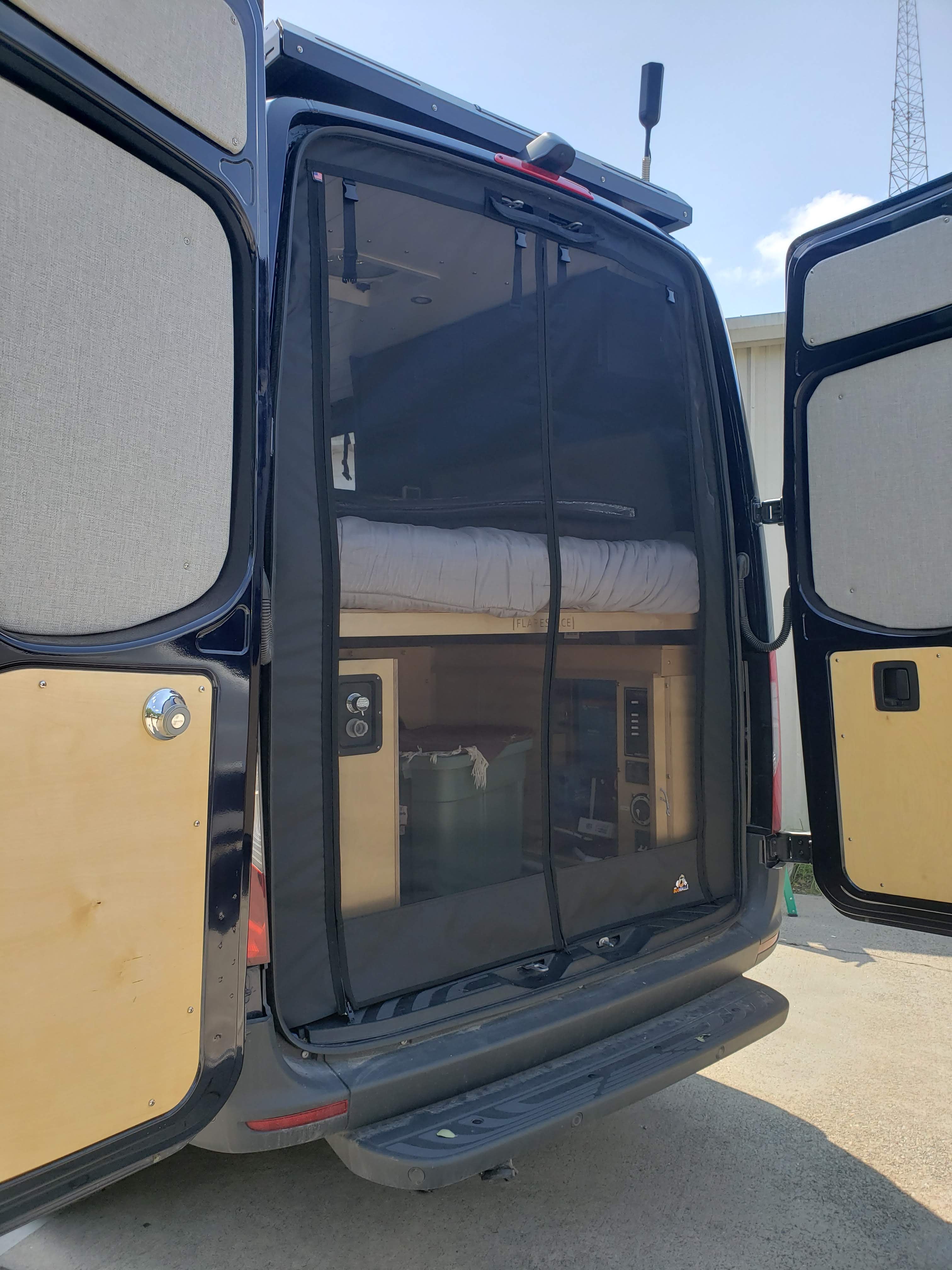 The Bug Wall Sprinter Rear Door Screen V2 - Roll-Up Protection