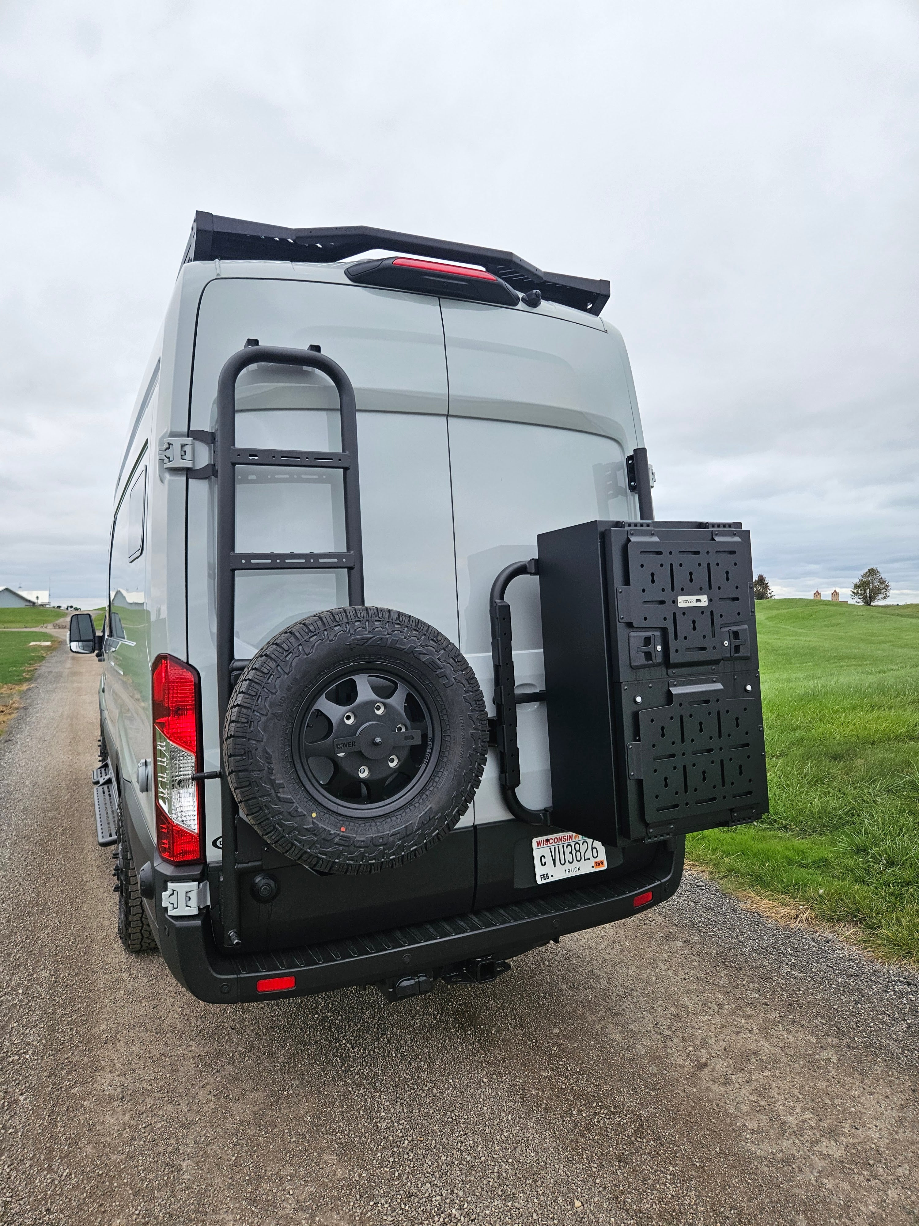 ROVER VANS REAR DOOR LADDER & TIRE CARRIER (TRANSIT 2015+) - ALUMINUM 2025 EDITION