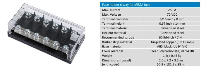 Victron CIP050060000 Fuse holder 6-way for MEGA-fuse - Power Distribution