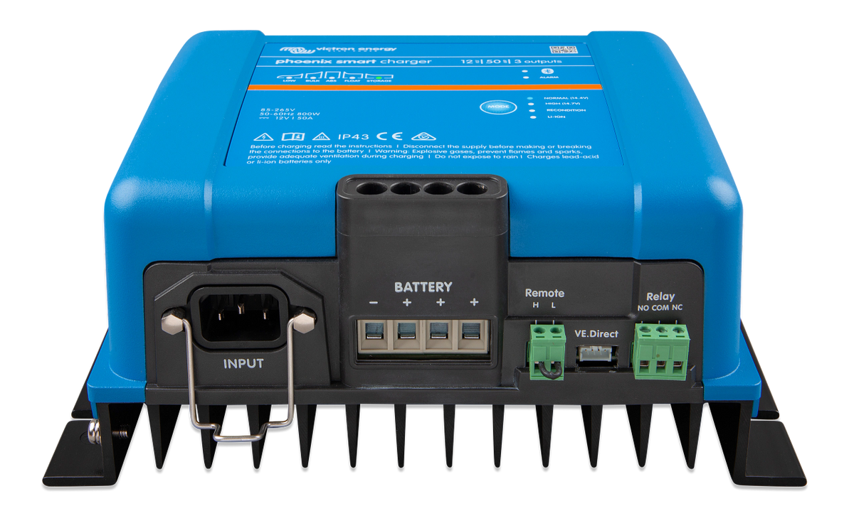 Victron PSC125053095 Smart IP43 Charger 12 Volt 50 Amp (3) Outlets 120-240V - Shore-Power Battery Charging