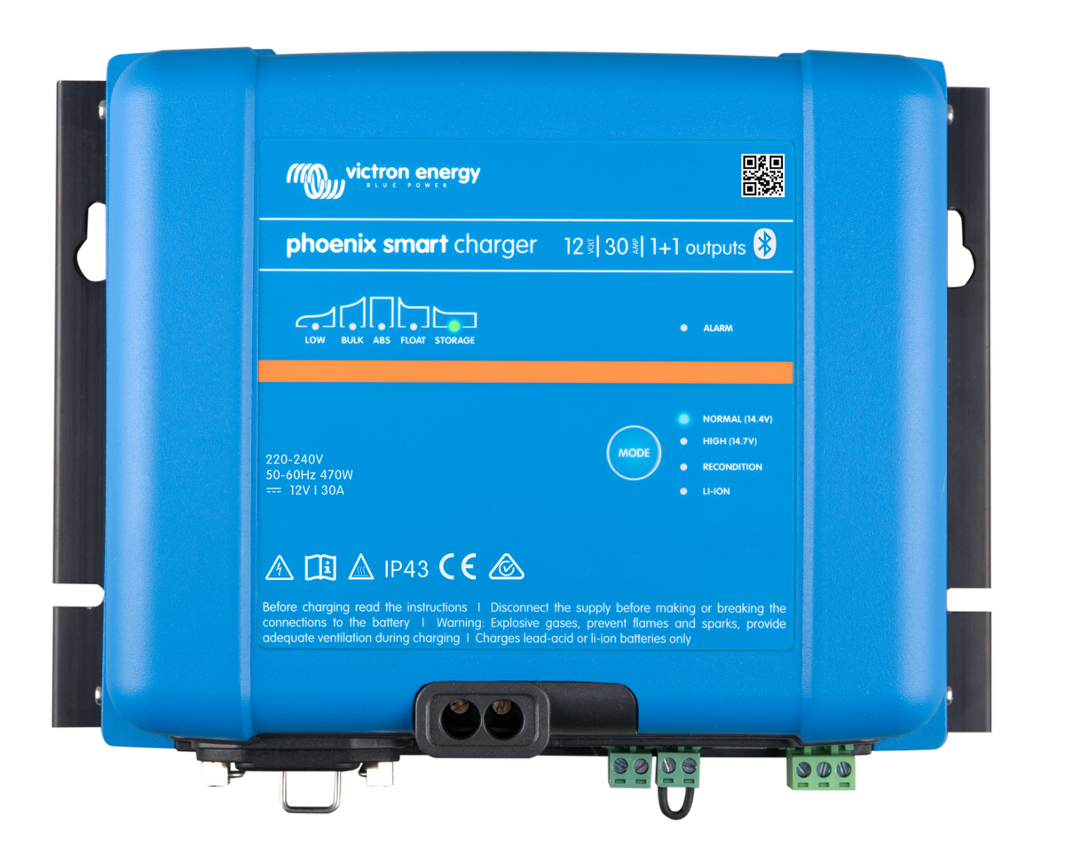 Victron PSC123051095 Smart IP43 Charger 12 Volt 30 Amp (1+1) Outlets 120-240V - Shore-Power Battery Charging