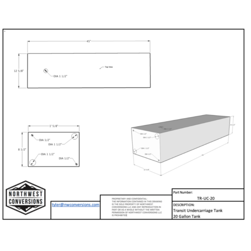 NORTHWEST CONVERSIONS TRANSIT 20-GALLON UNDERCARRIAGE WATER TANK (DRIVER SIDE) - 2015+