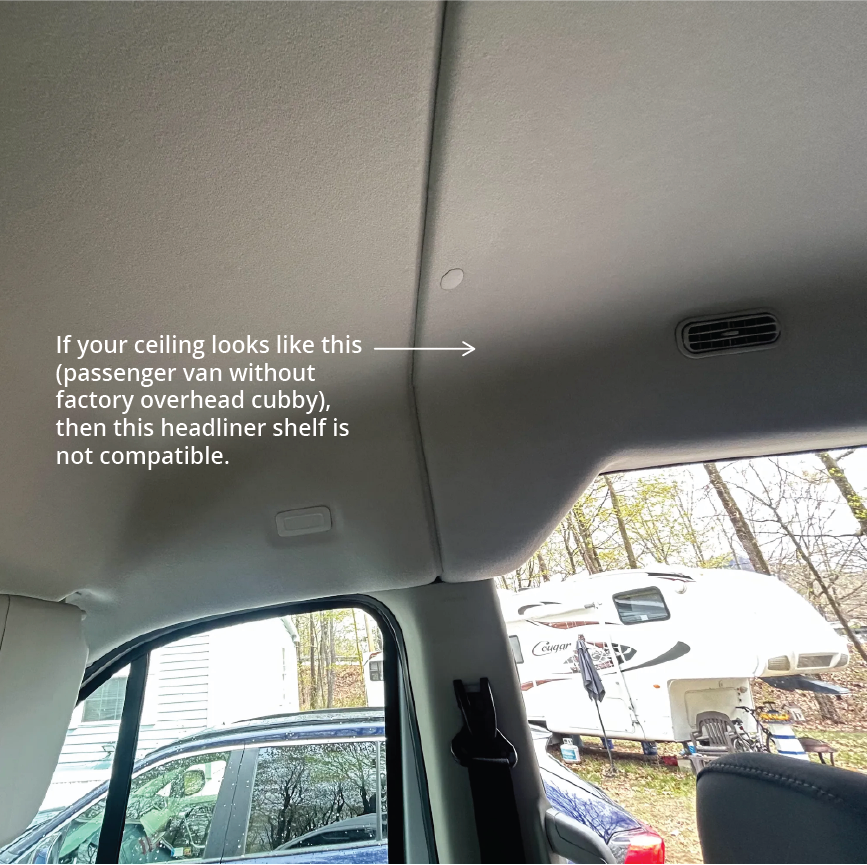 VanEssential Ford Transit Headliner Shelf & Curtain Rod - 150-Liter Overhead Storage