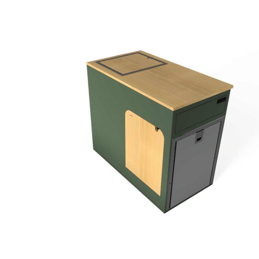 UNAKA GEAR CO. PASSENGER-SIDE KITCHEN GALLEY WITH FLIP-DOWN TABLE