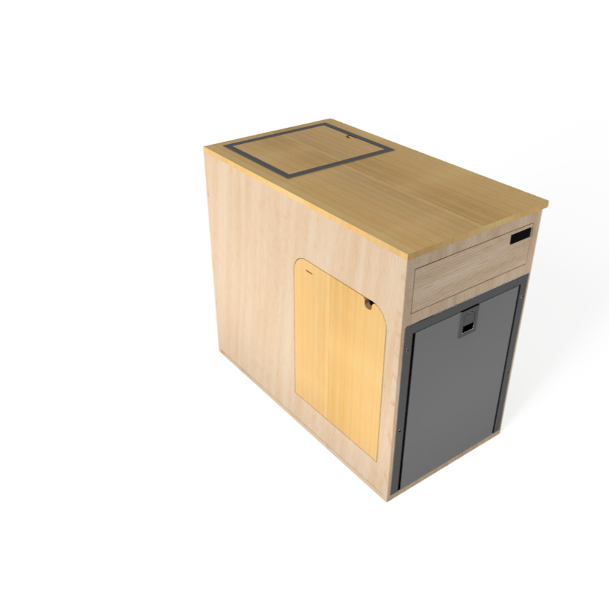 UNAKA GEAR CO. PASSENGER-SIDE KITCHEN GALLEY WITH FLIP-DOWN TABLE