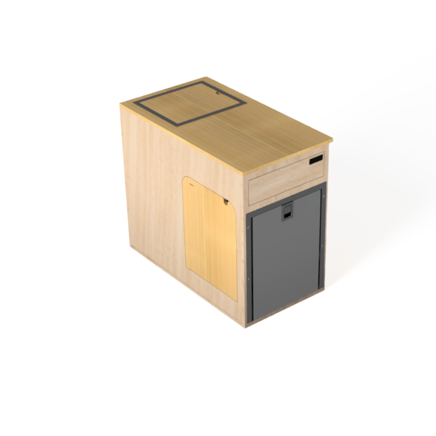 UNAKA GEAR CO. PASSENGER-SIDE KITCHEN GALLEY WITH FLIP-DOWN TABLE