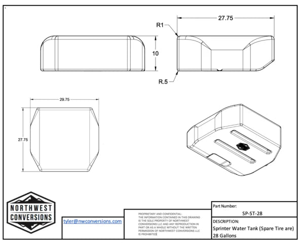 Northwest Conversions Sprinter 28-Gallon Spare Tire Water Tank
