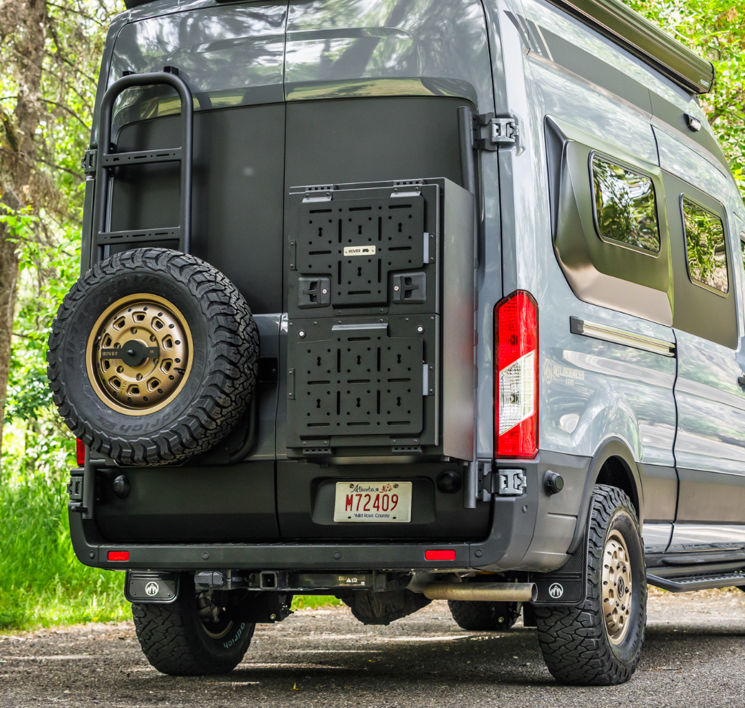 ROVER VANS REAR DOOR LADDER & TIRE CARRIER (TRANSIT 2015+) - ALUMINUM 2025 EDITION