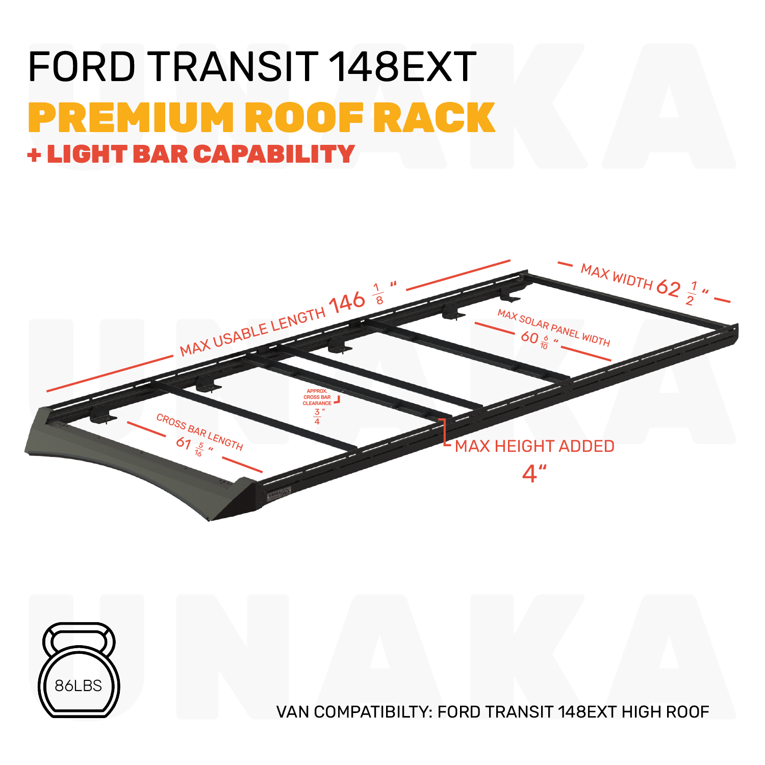 Unaka Gear Co. Ford Transit Roof Rack – Premium Light Bar - 148" EXT High Roof - Light Bar Mounting Hardware
