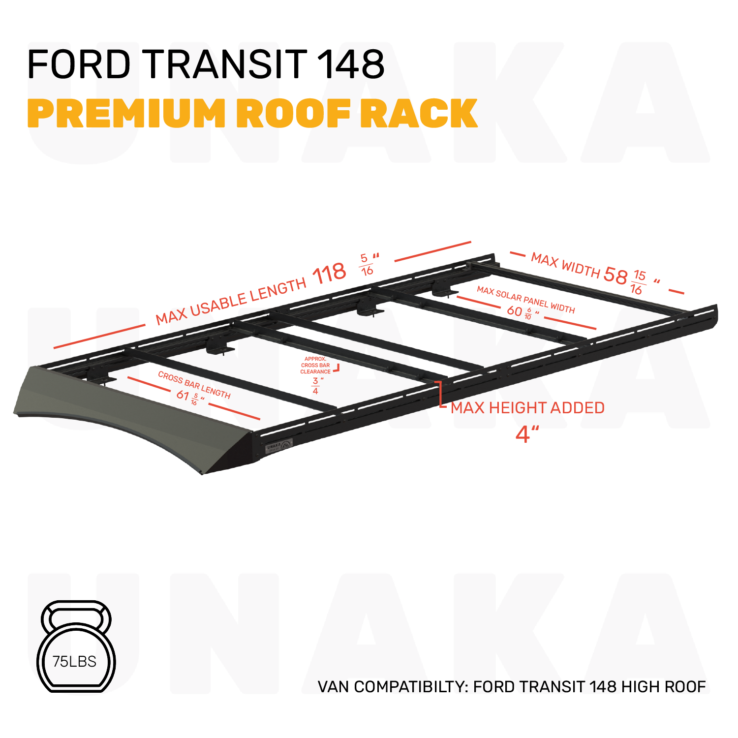 Unaka Gear Co. Ford Transit Roof Rack - Premium - 148" High Roof - Modular Roof Rack System