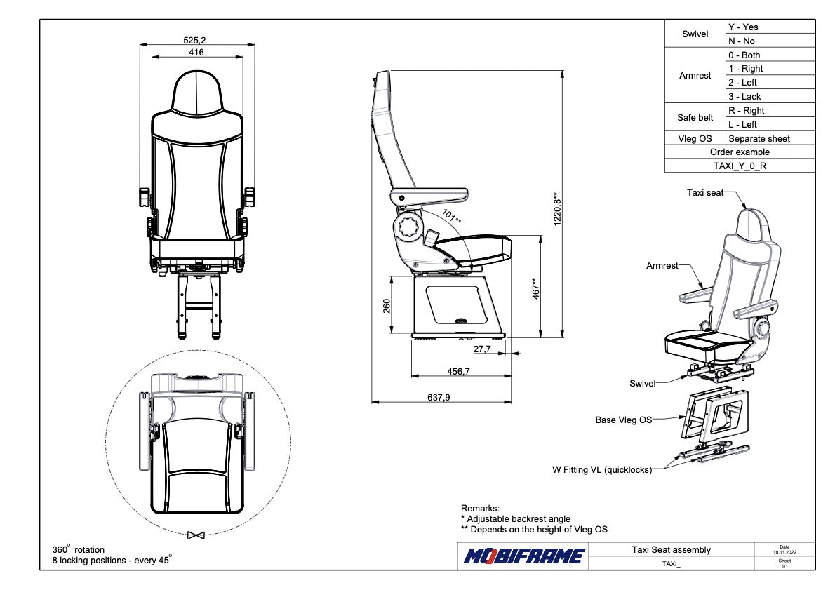 MobiFrame Taxi Clip Seat - Quick-Lock Travel Seating