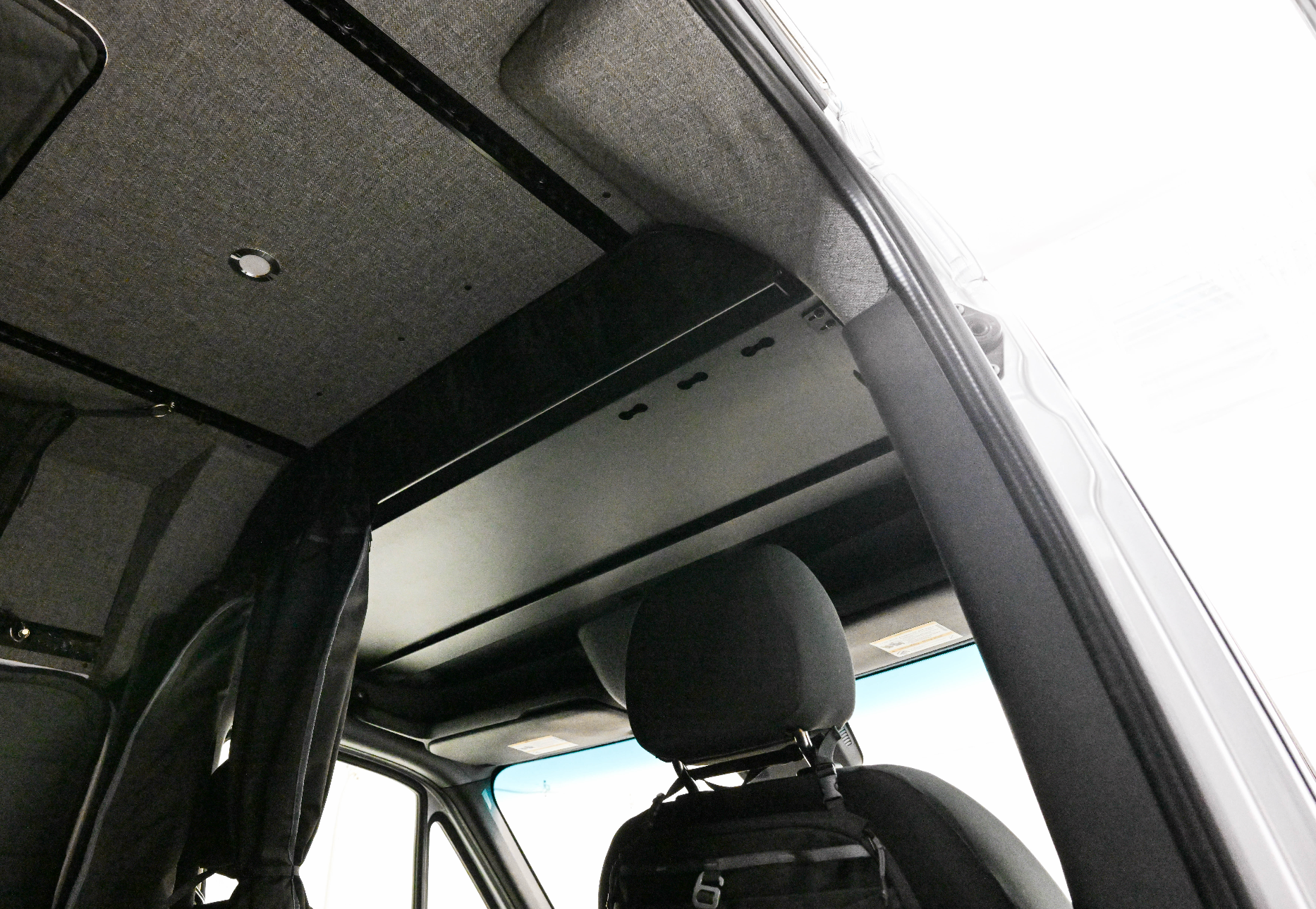 VanEssential Ford Transit Headliner Shelf & Curtain Rod - 150-Liter Overhead Storage