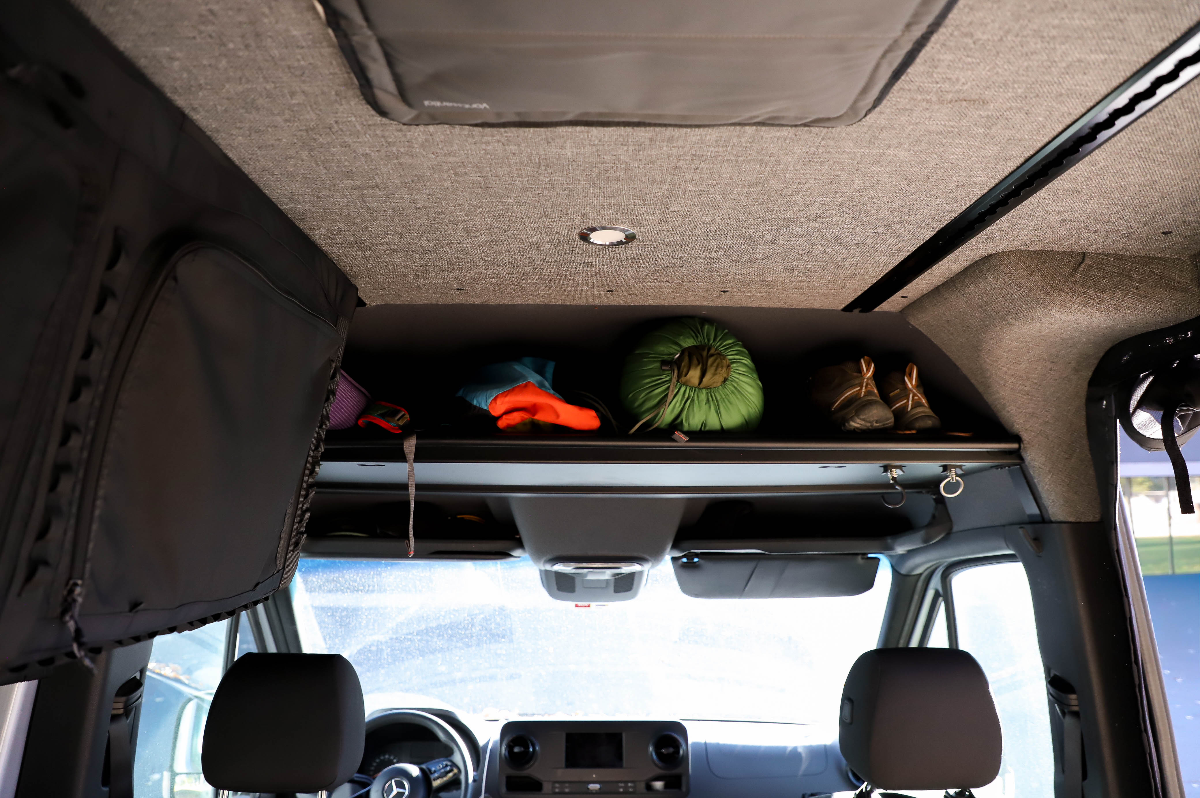 VanEssential Mercedes Sprinter Headliner Shelf & Curtain Rod - 150-Liter Overhead Storage