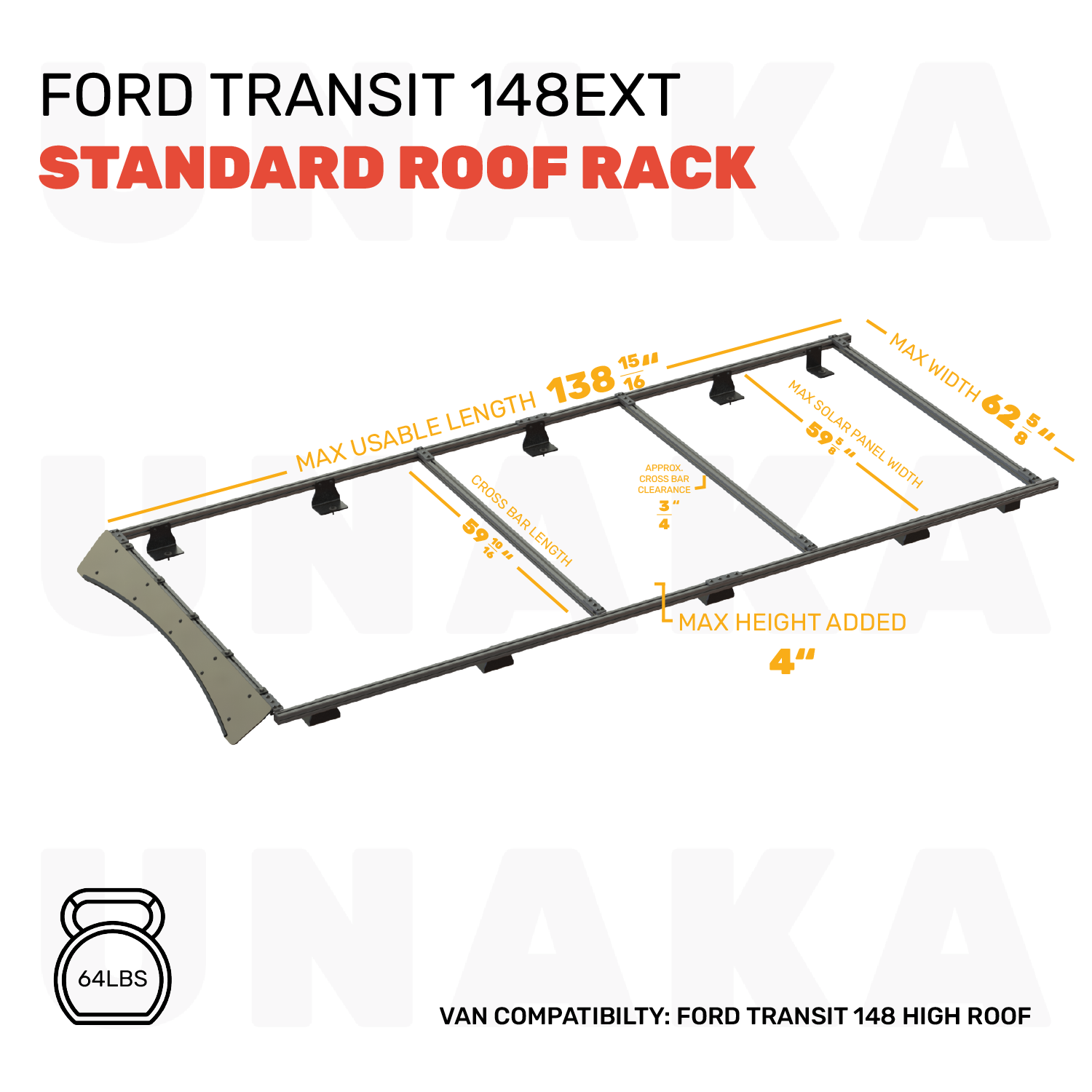 Unaka Gear Co. Ford Transit Roof Rack - Standard - 148" EXT High Roof - Modular Roof Rack System