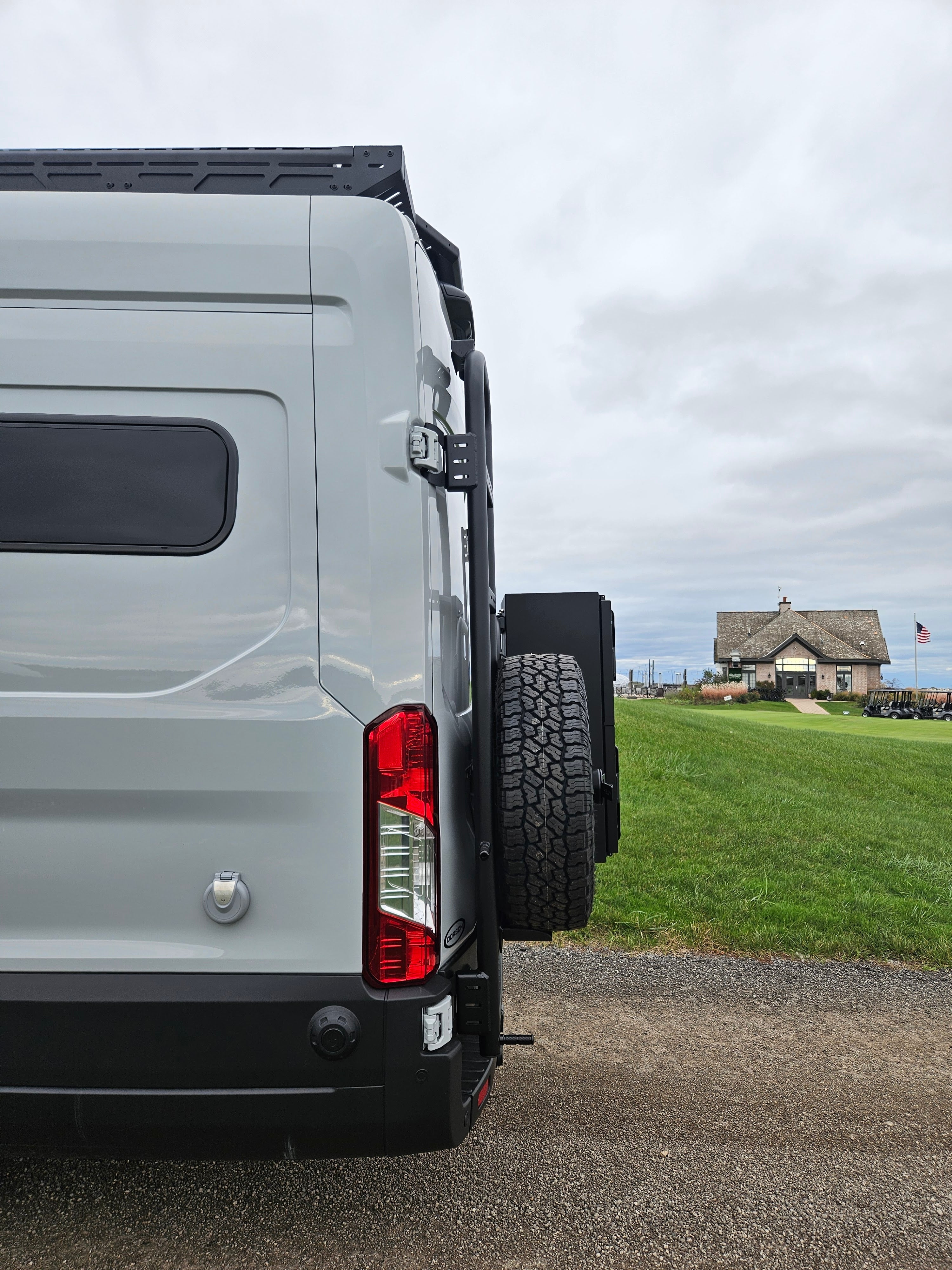 ROVER VANS REAR DOOR LADDER & TIRE CARRIER (TRANSIT 2015+) - ALUMINUM 2025 EDITION