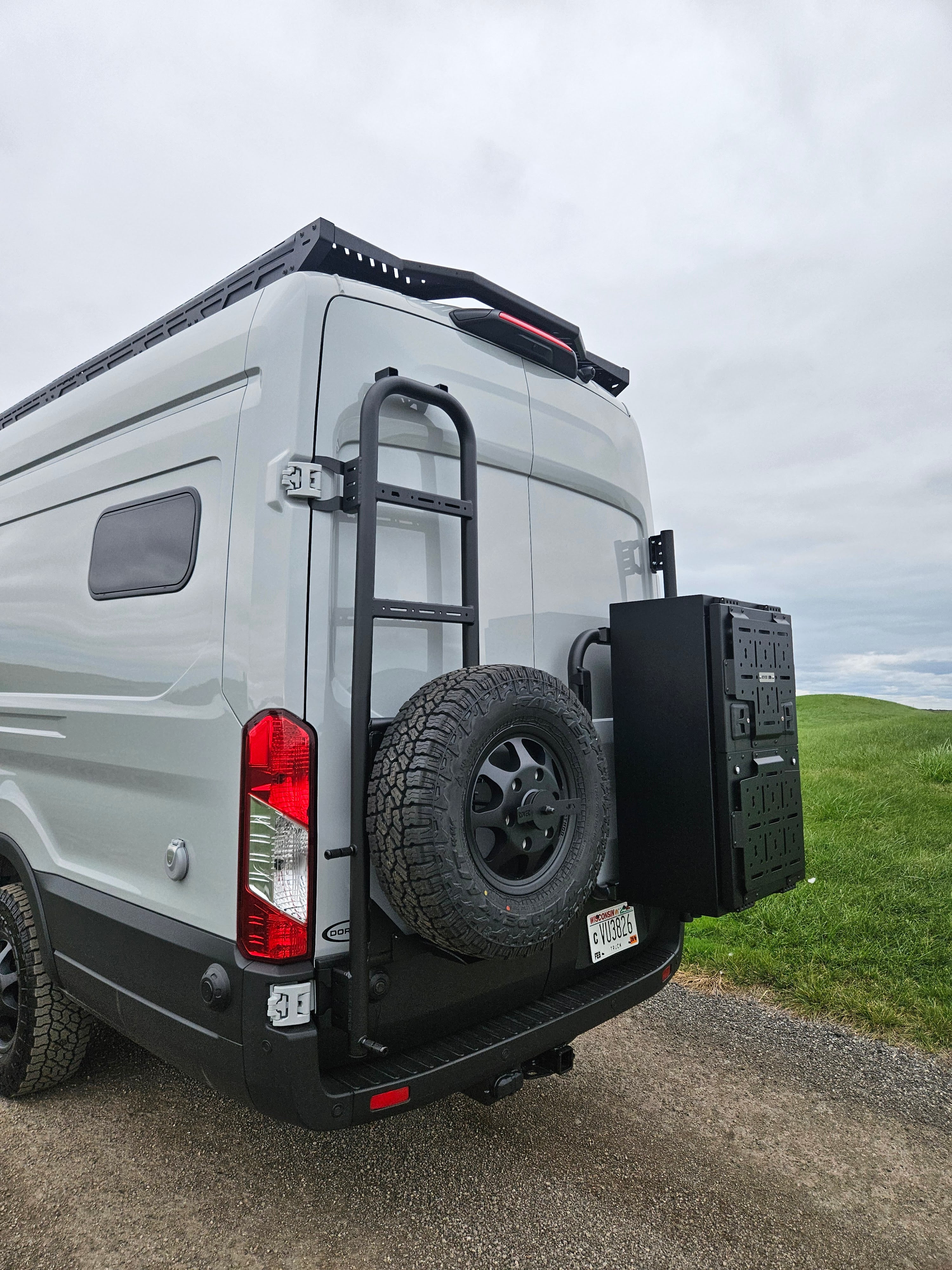 ROVER VANS REAR DOOR LADDER & TIRE CARRIER (TRANSIT 2015+) - ALUMINUM 2025 EDITION