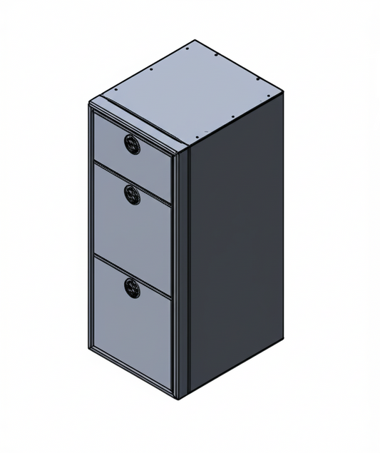 15" Three Drawer Base Cabinet: 15" Length x 18" Deep x 36" Height