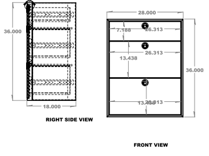 28" Three Drawer Base Cabinet - Shallow