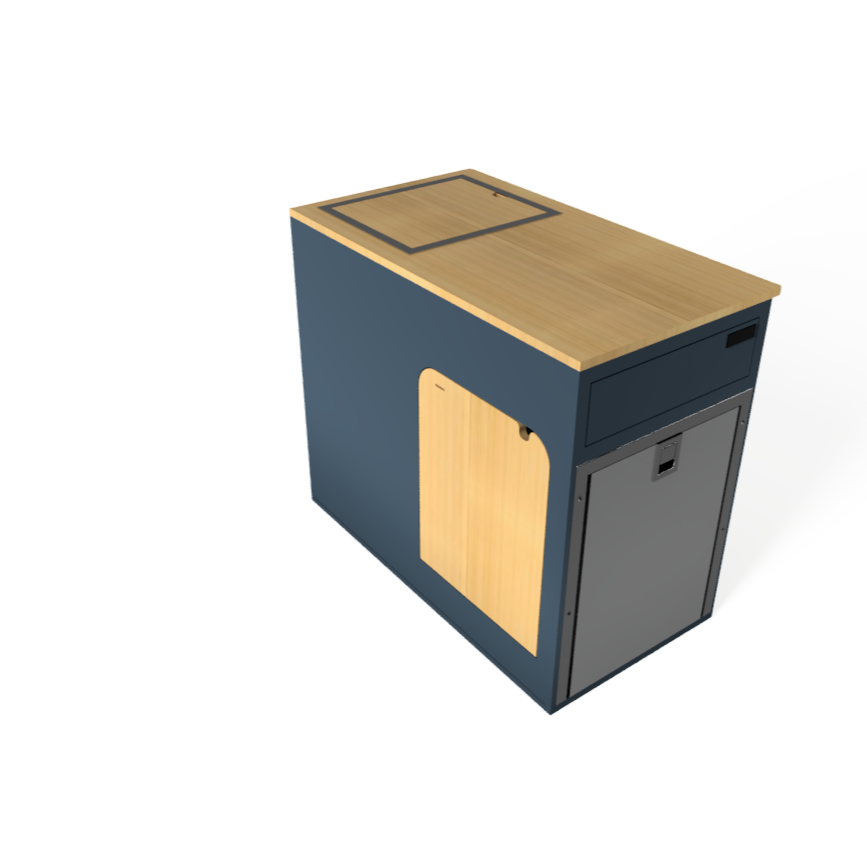 UNAKA GEAR CO. PASSENGER-SIDE KITCHEN GALLEY WITH FLIP-DOWN TABLE