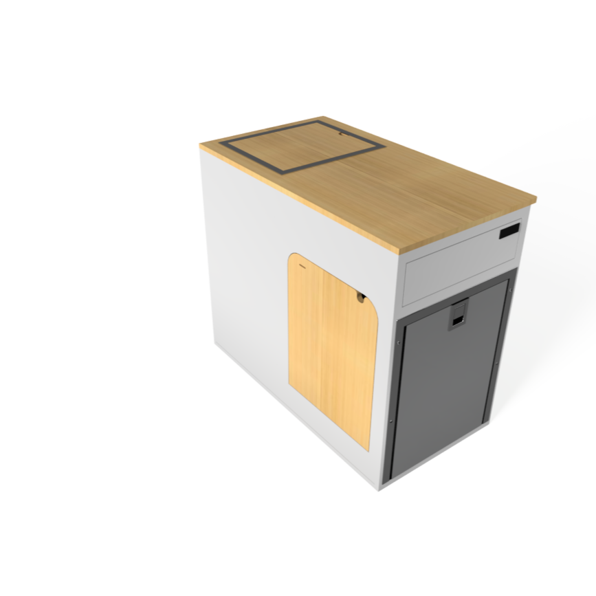 UNAKA GEAR CO. PASSENGER-SIDE KITCHEN GALLEY WITH FLIP-DOWN TABLE