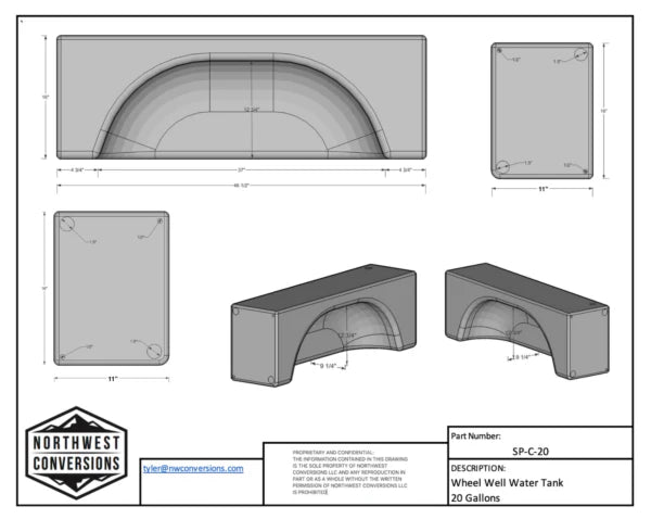 NW Conversions 20 Gallon Wheel Well Water Tank - Centered (SP-C-20)