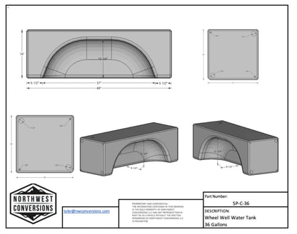 NW Conversions 36 Gallon Wheel Well Water Tank - Centered (SP-C-36)