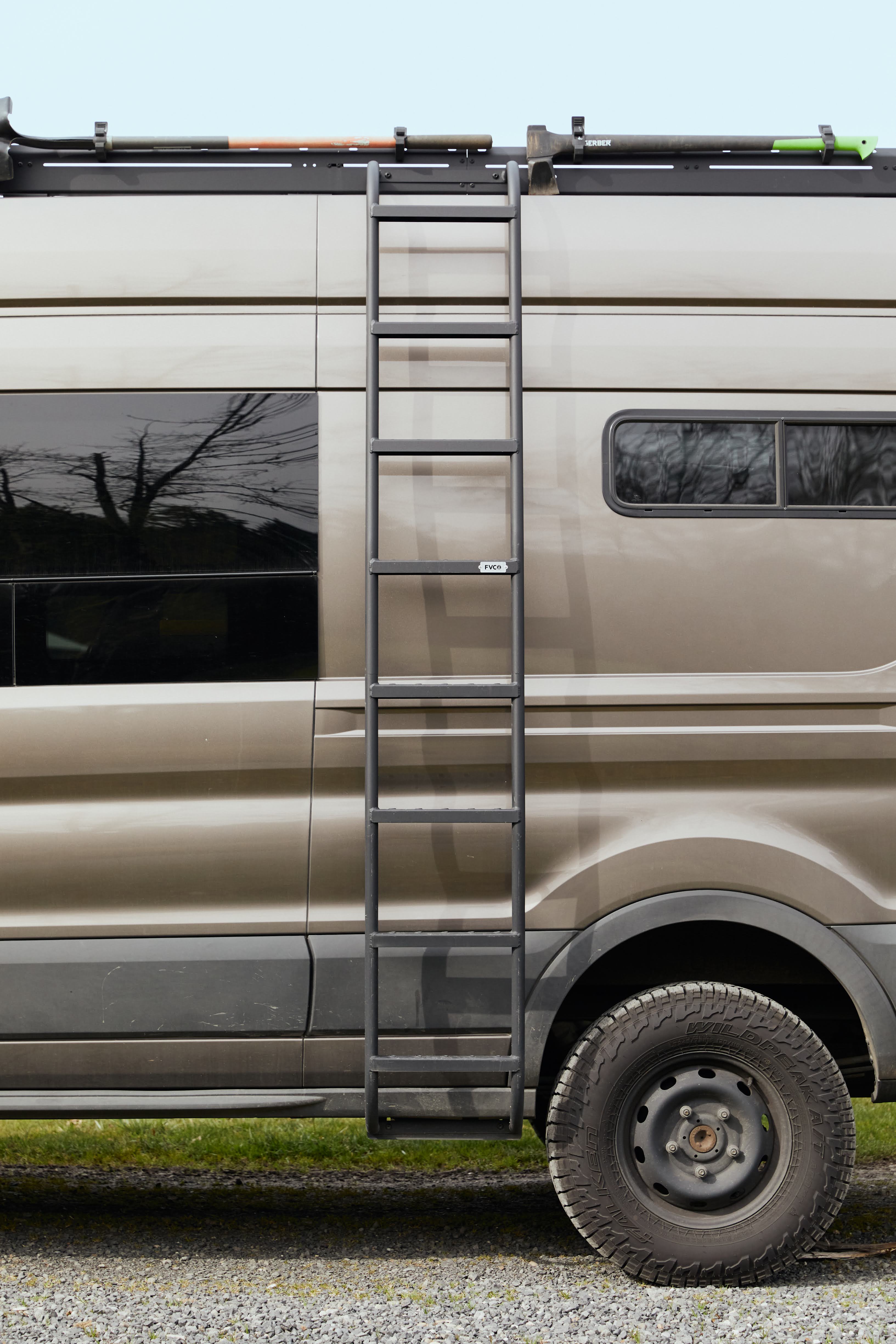 Flatline Van Co. Ford Transit Transit Van Side Ladder , High Roof - Exterior Access