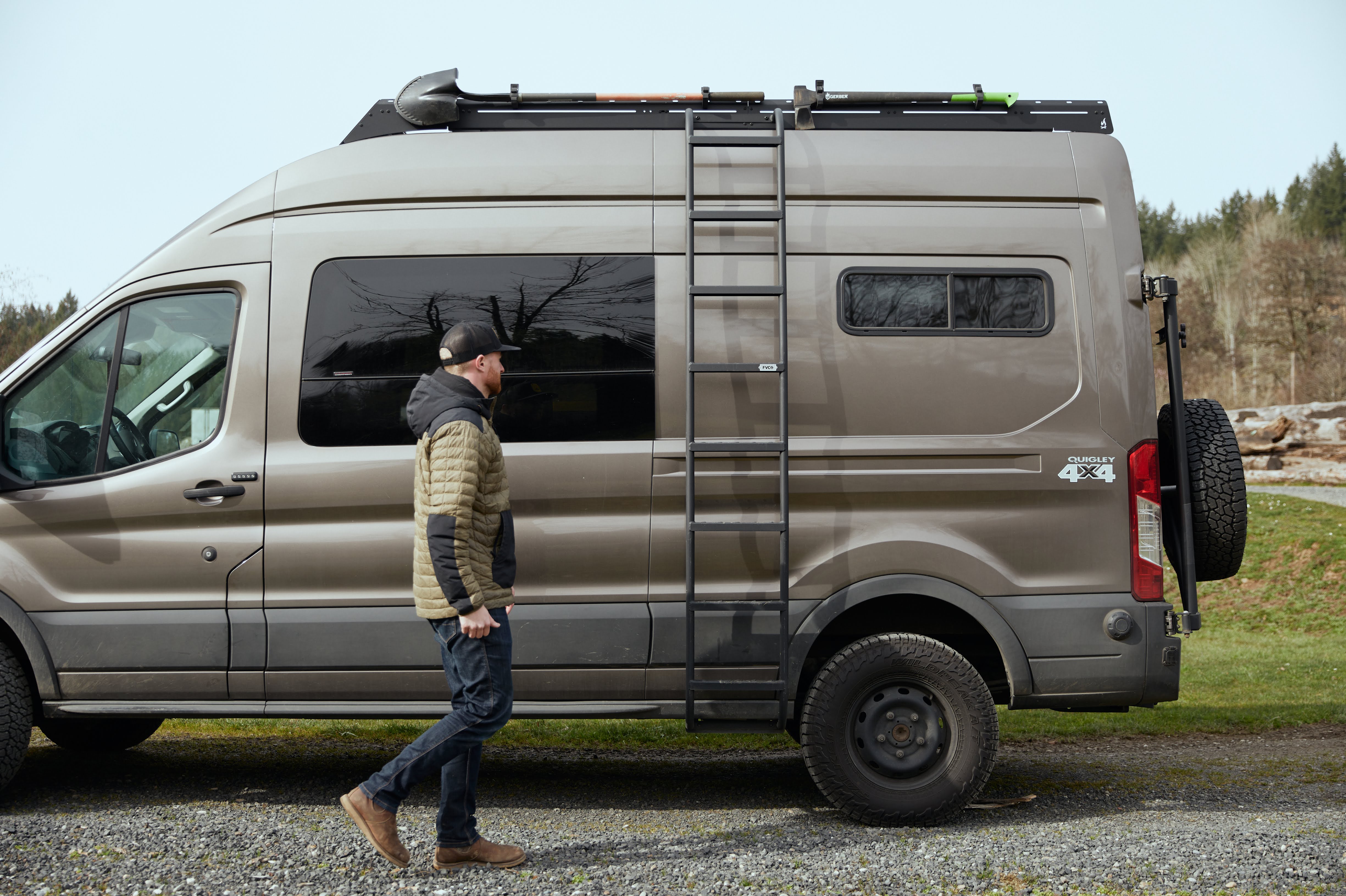 Flatline Van Co. Ford Transit Transit Van Side Ladder , High Roof - Exterior Access