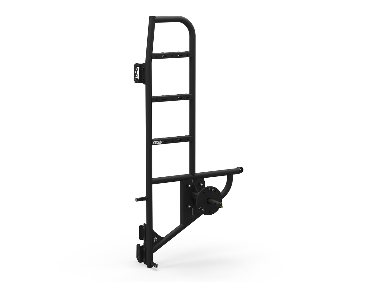 Flatline Van Co. Ford Transit Transit Rear Ladder and Tire Carrier - Long Weel Bracket - Rear Door Utility