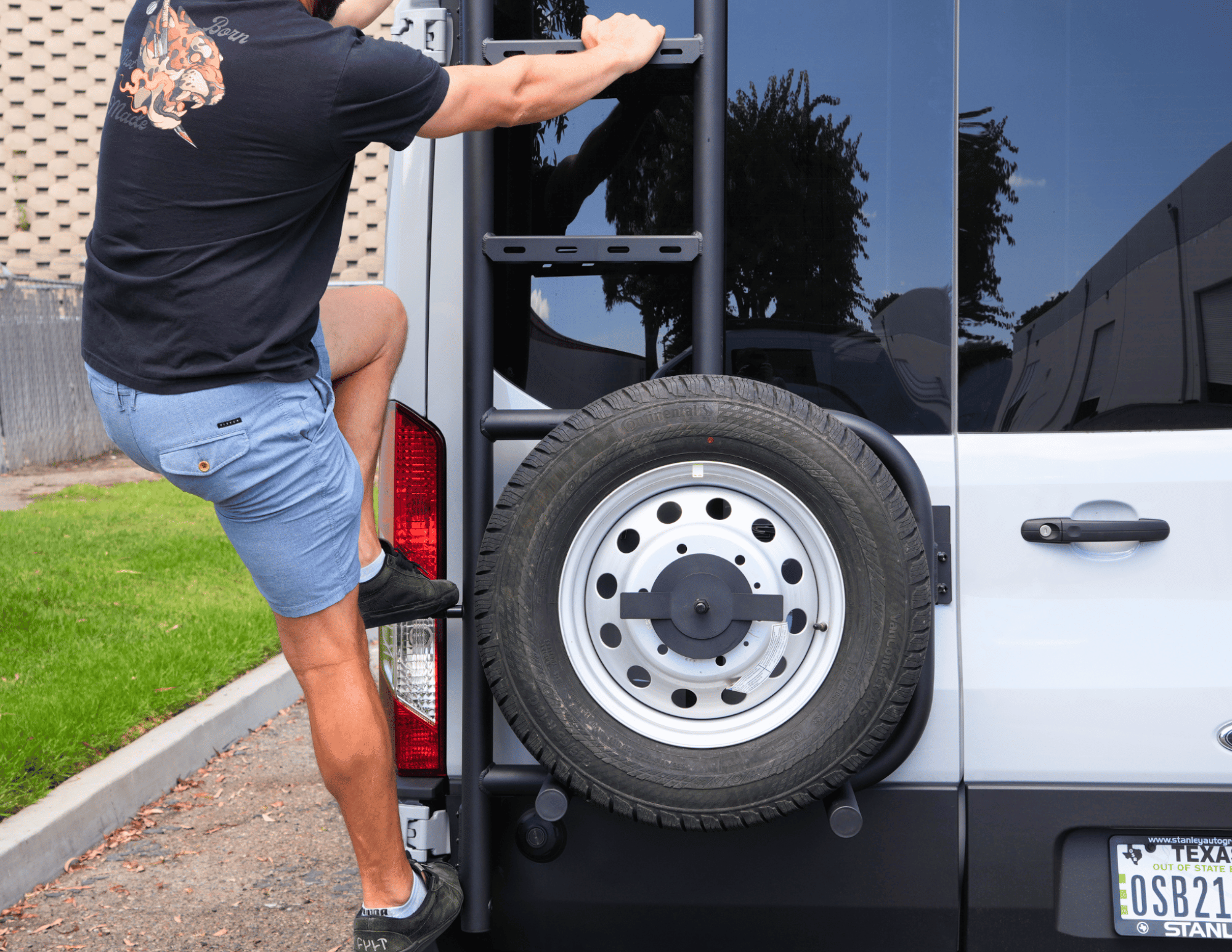 WHITE TOP ADVENTURES REAR DOOR LADDER & TIRE CARRIER (TRANSIT 2015+) - ALUMINUM COMBO