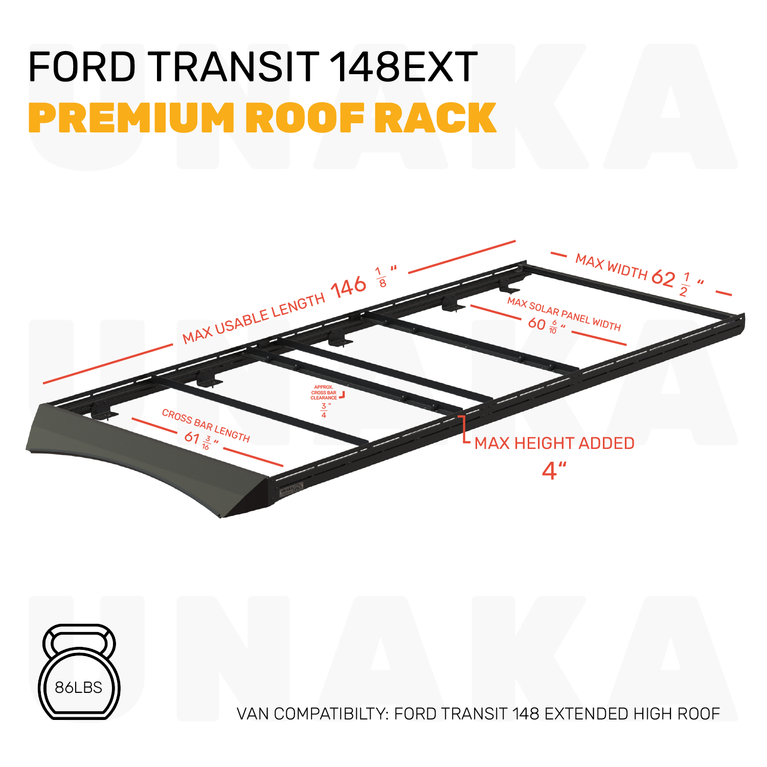 Unaka Gear Co. Ford Transit Roof Rack - Premium - 148" EXT High Roof - Modular Roof Rack System