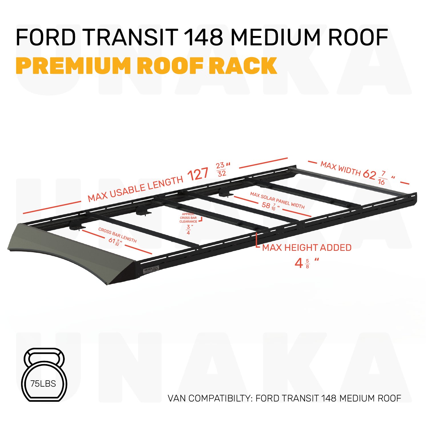 Unaka Gear Co. Ford Transit Roof Rack - Premium - 148" Medium Roof - Modular Roof Rack System
