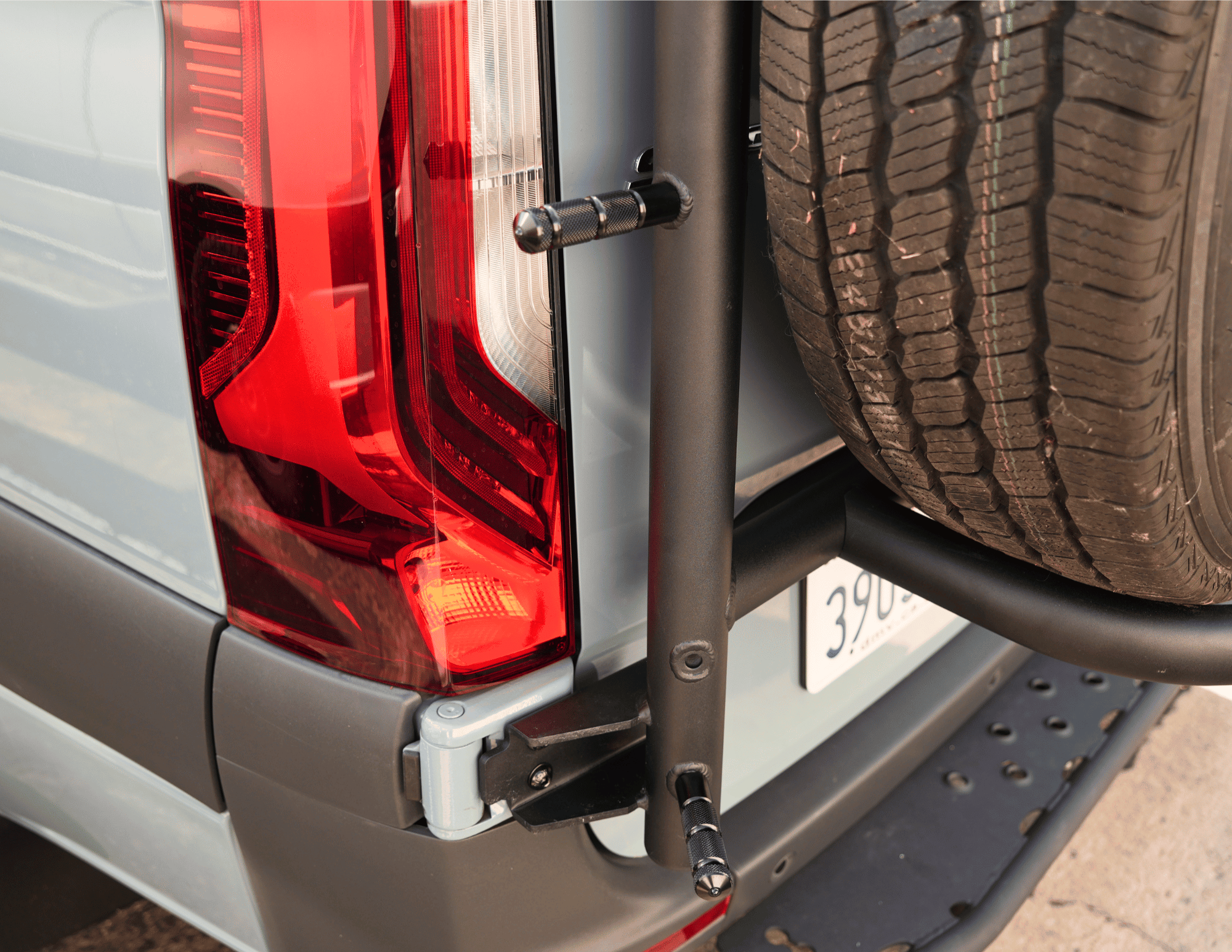 Mercedes Sprinter Rear Door Ladder & Tire Carrier (2019+) - White Top Adventures® Aluminum Combo