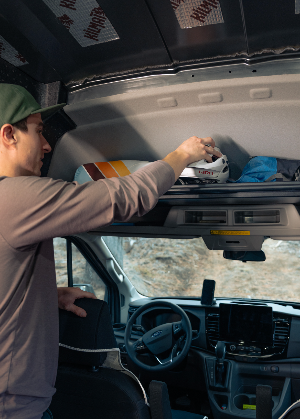 VanEssential Ford Transit Headliner Shelf & Curtain Rod - 150-Liter Overhead Storage