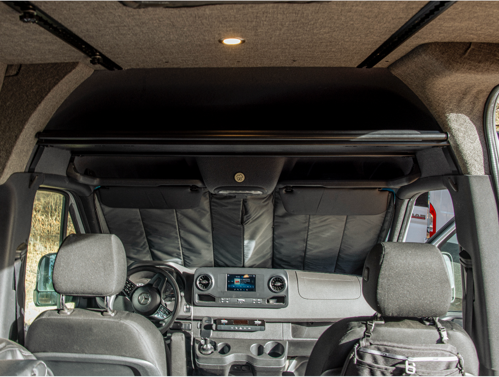 VanEssential Mercedes Sprinter Headliner Shelf & Curtain Rod - 150-Liter Overhead Storage