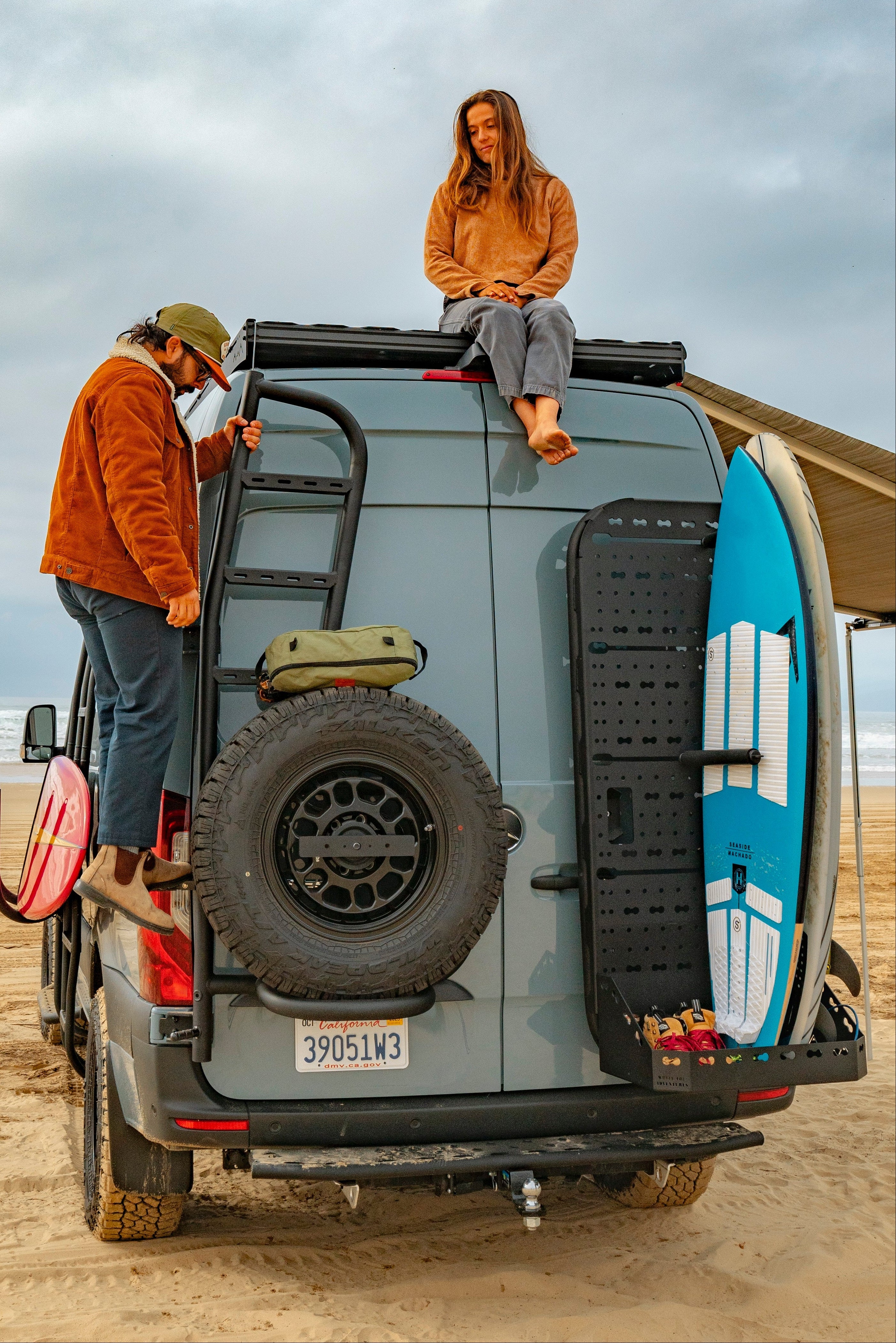 WHITE TOP ADVENTURES SPRINTER REAR DOOR ATLAS STORAGE RACK - HEAVY-DUTY ALUMINUM GEAR PLATFORM