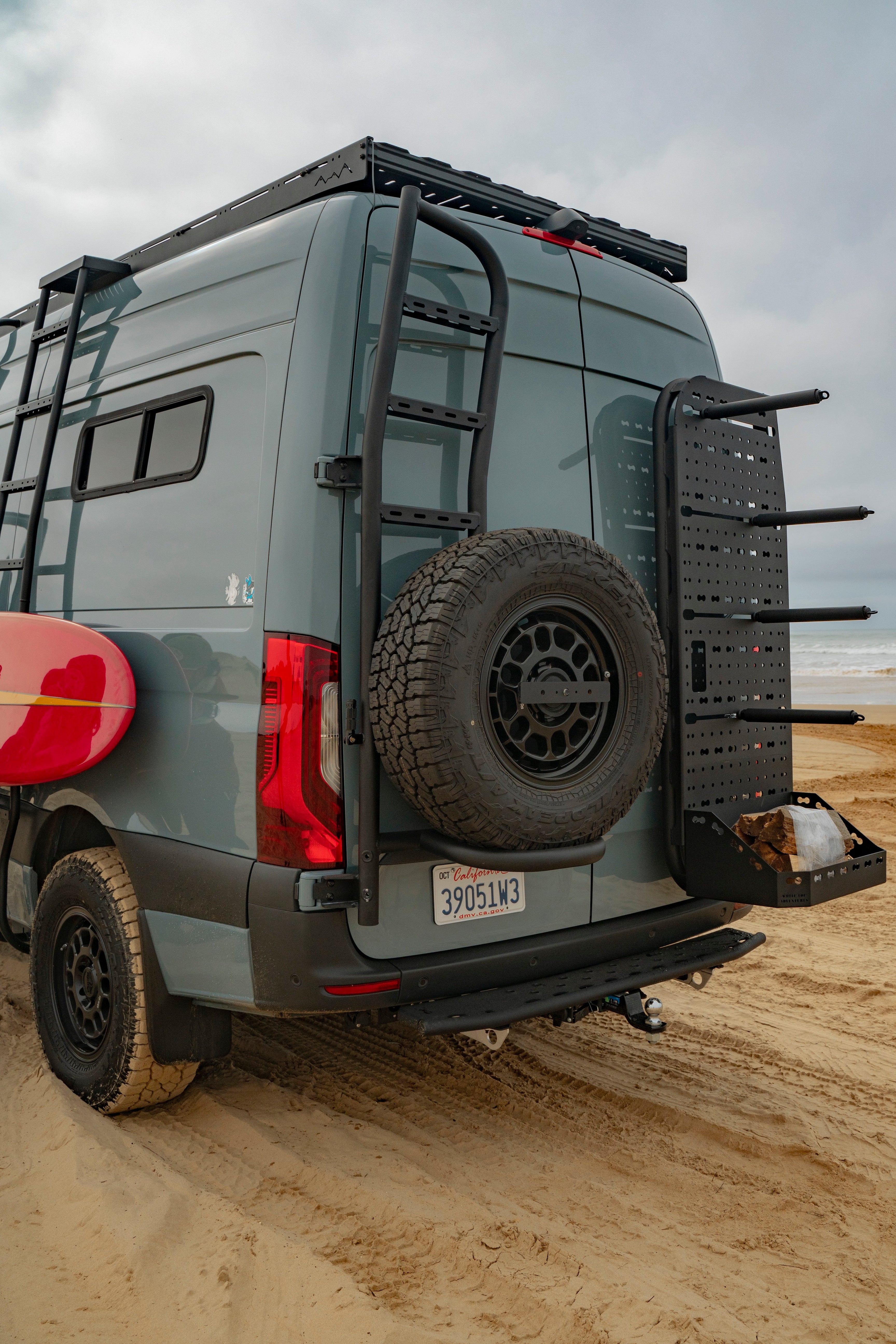 WHITE TOP ADVENTURES SPRINTER REAR DOOR ATLAS STORAGE RACK - HEAVY-DUTY ALUMINUM GEAR PLATFORM