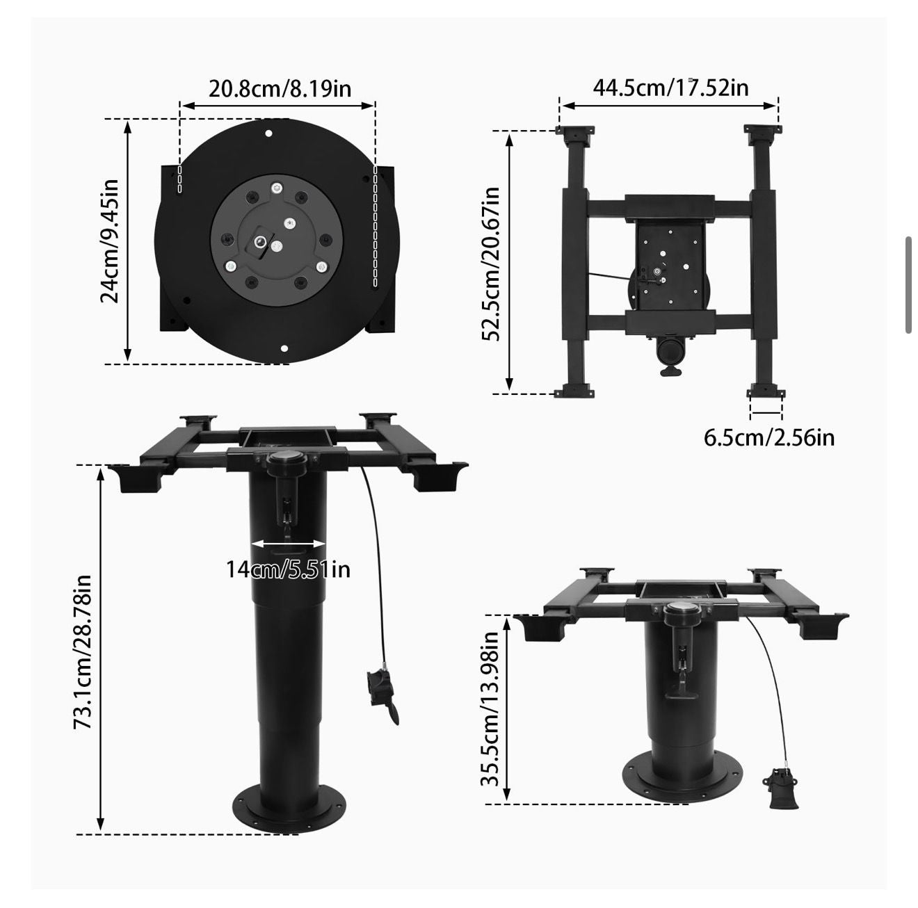Alpine Van Works Pneumatic Table Leg - Four-Way Adjustment